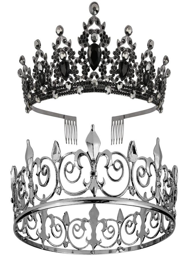 AOPRIE King & Queen Artemis Tiara and Crown for Women Men Crystal Hair Accessories for Wedding Prom Bridal Birthday Party Halloween Costume Christmas Gifts Black Princess Tiara - Image 1